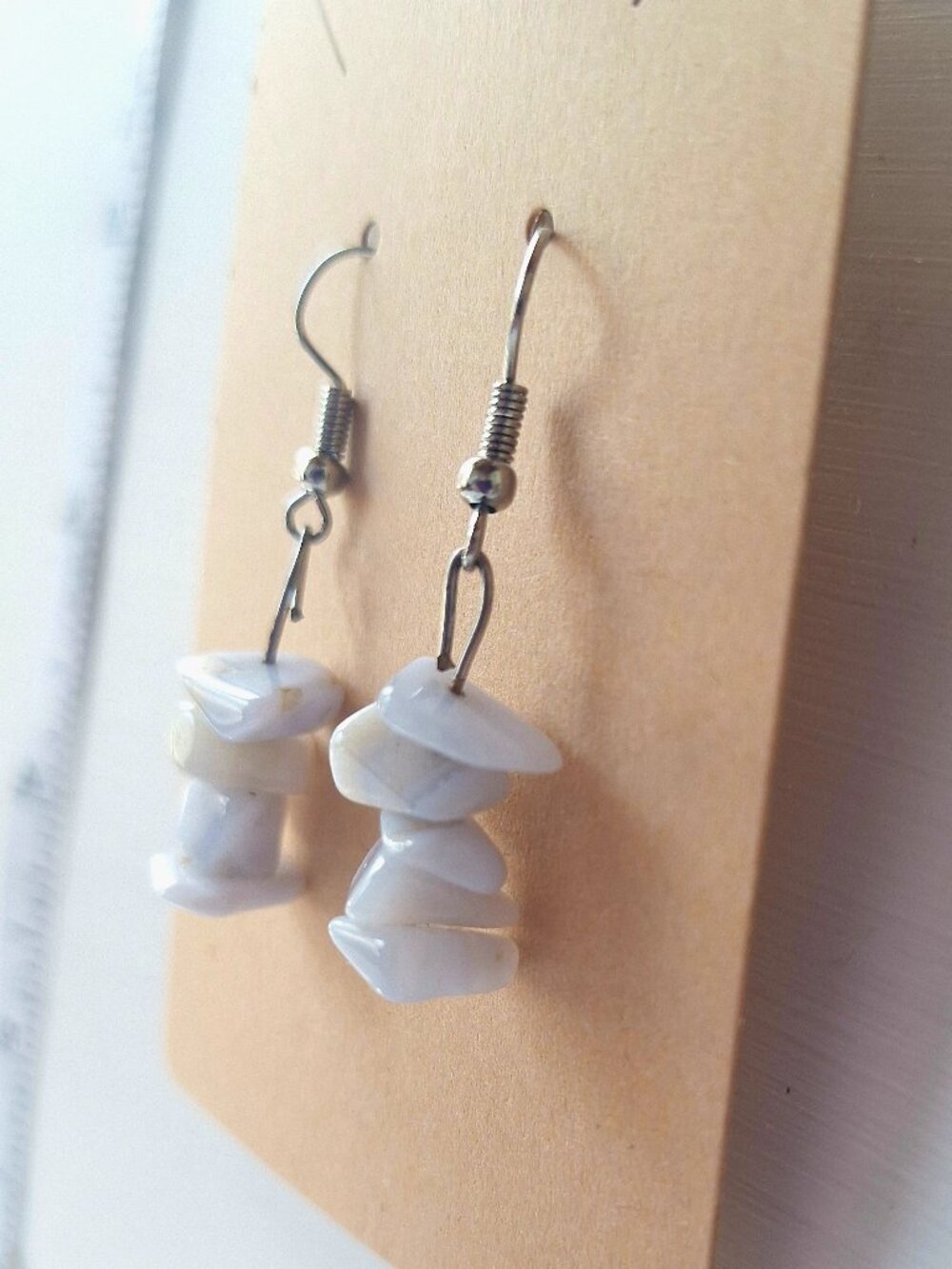 Handmade White Stone Chip Earrings – Silver Hooks – Natural Gemstone Style
